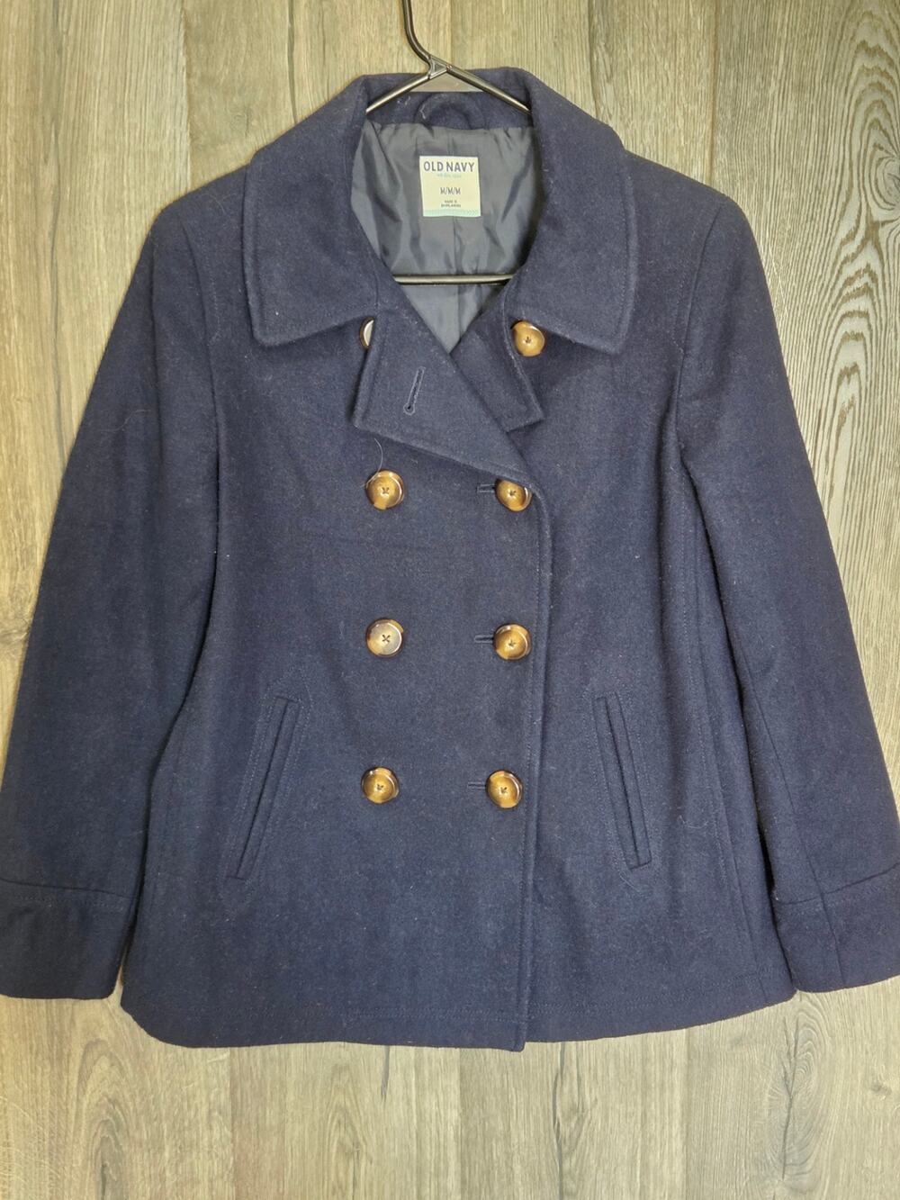 Old Navy Womens Navy Double-Breasted Pea Coat Lined Pockets Size Medium